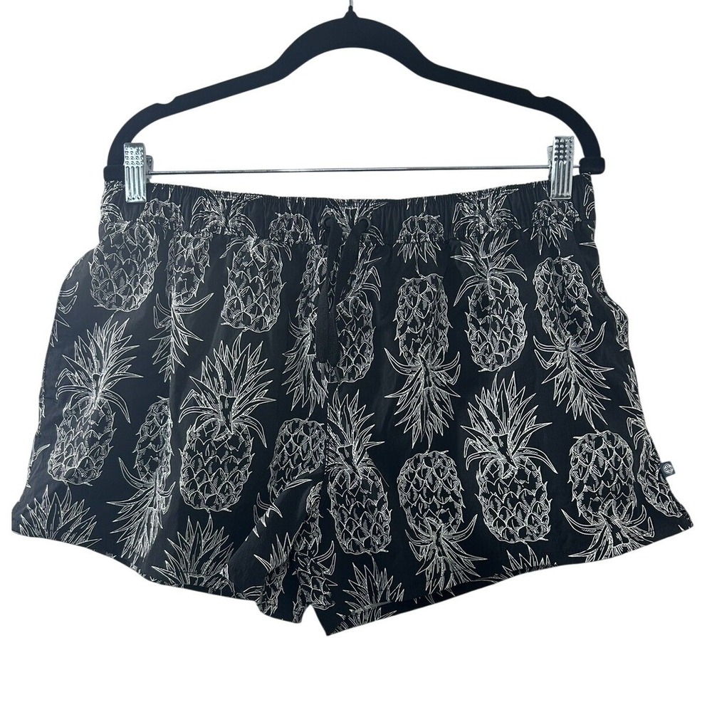 Lauren James Womens Pineapple Athletic Shorts Black White Size Large Drawstr